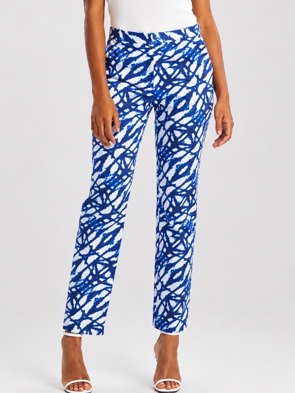 Natori NWT Akira Cotton Sateen Print Pants Blue White Size 14